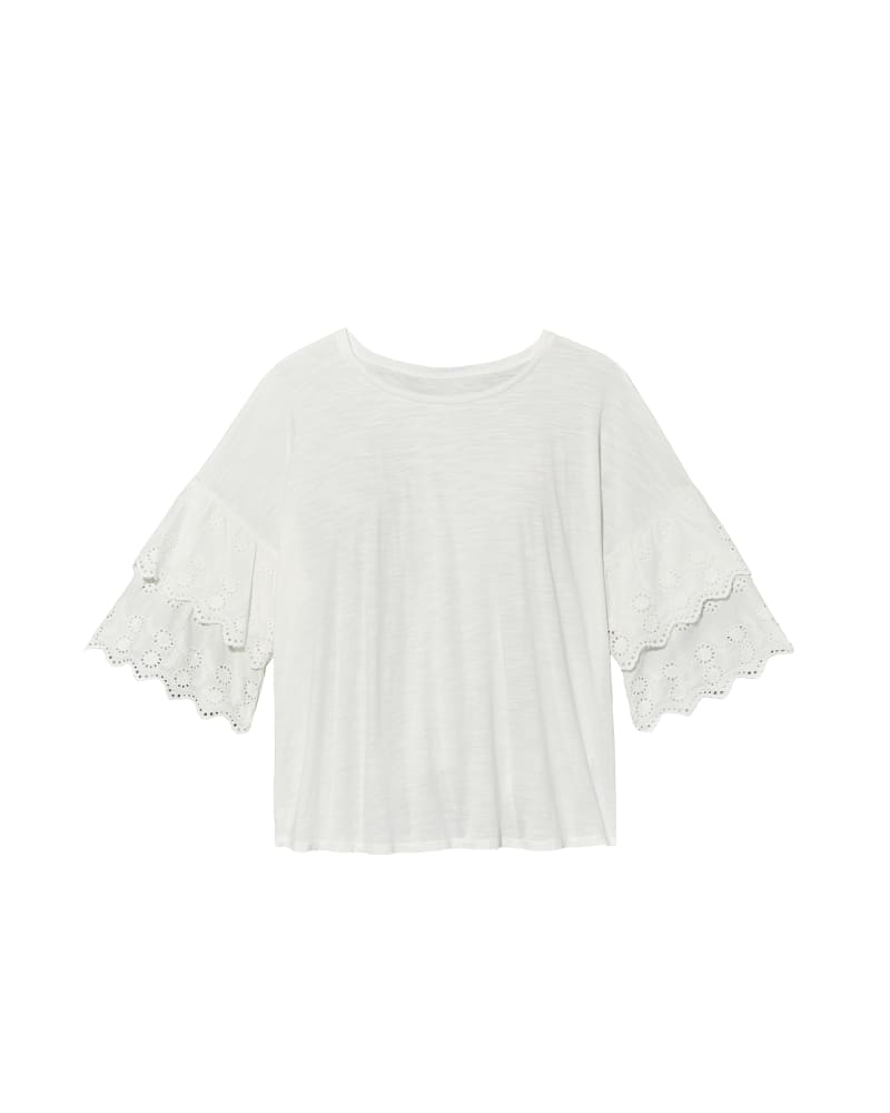 Front of plus size Macey Eyelet Ruffle Top by Downing Studio | Dia&Co | dia_product_style_image_id:130554